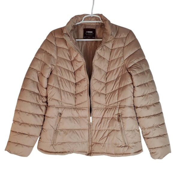 Ci Sono Full Zip Winter Packable Quilted Lined Puffer Jacket Coat Taupe Large - Picture 11 of 11